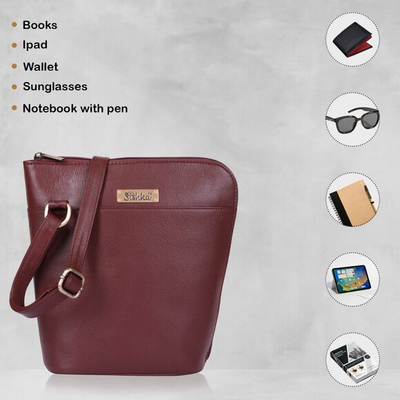 Cherry Red Leather Crossbody Sling Bag for Women – Over The Shoulder Belt Purse - Picture 4 of 10